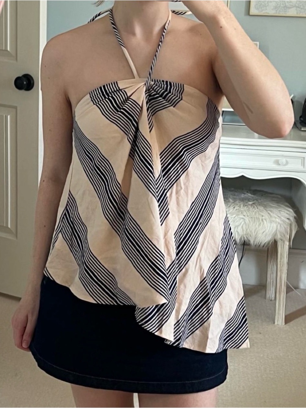 Emory Park Beige and Blue Striped Halter Camisole